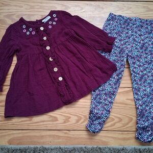 Burgundy Top with Floral Embroidery Leggings
